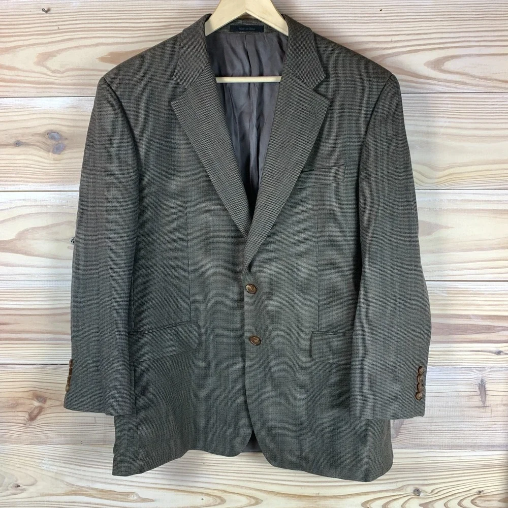 Lauren Ralph Lauren Wool Blazer‎ Sport Coat 44R Brown Mini Houndstooth Academia